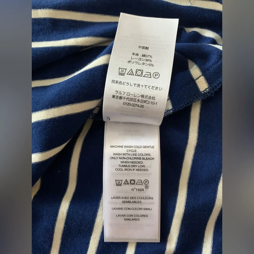 NWT Ralph Lauren Midi Dress Blue w/White Stripes Cold Shoulder Stretch Cotton 14 - Picture 9 of 11